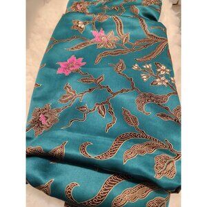 Asian Floral Fabric: Blue Green Soft Synthetic for Decor Accent